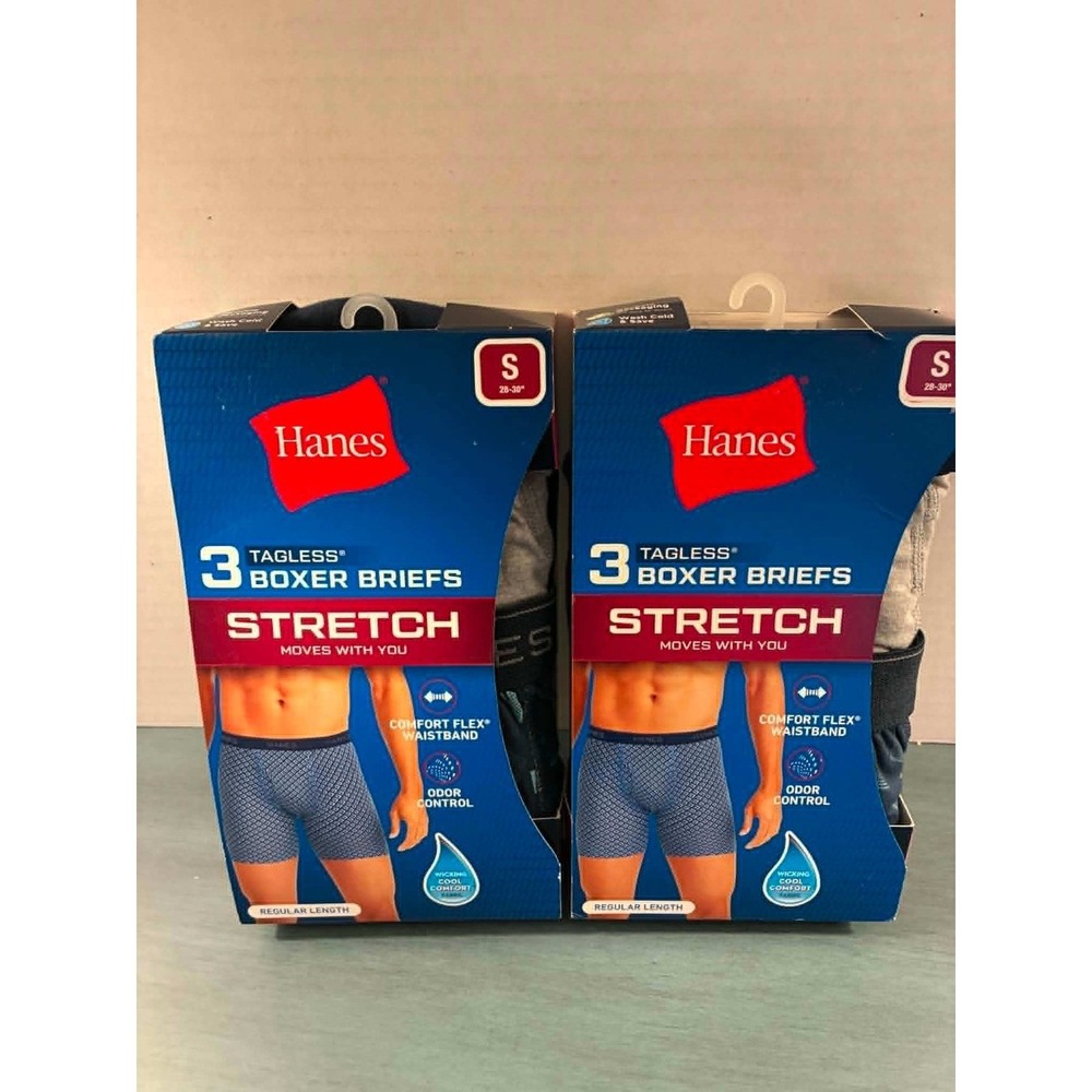 Hanes Mens 6 Tagless Boxer‎ Briefs Stretch Odor Control Small 28-30 Mixed